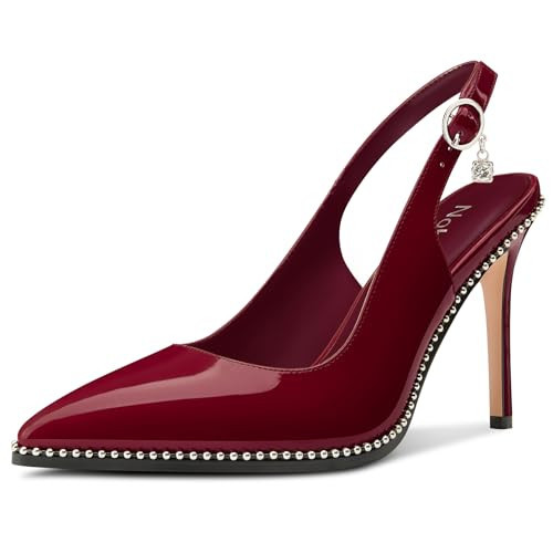 NobleOnly Slingback Beaded Pumps for Women High Stiletto Heel Pointed Toe Slip-on Dress Sandals Adjustable Buckle Rhinestone Patent Leather 3.9 Inches Heels Wine Red 8.5 M US | Amazon (US)