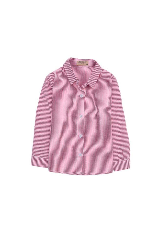 Skip A Chapter Boys Red Stripe Button Down Shirt | Pink Lily