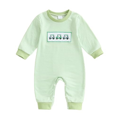 CEHEDDO Newborn Baby Boy Girl Golf Outfit Golf Cart Long Sleeve Romper Sweatshirt Striped Jumpsuit Infant Fall Winter Clothes (Green, 3-6 Months) | Amazon (US)