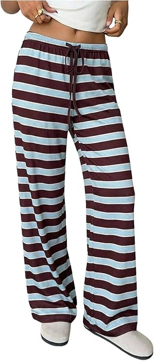 MakeMeChic Women's Satin Pants Drawstring Waist Straight Leg Chocolate Brown Silk Lounge Pants | Amazon (US)