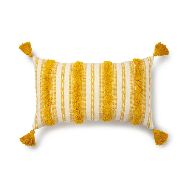 Better Homes & Gardens Woven Tufted Decorative Lumbar Pillow, 14" x 24", Yellow, Single Pillow - ... | Walmart (US)