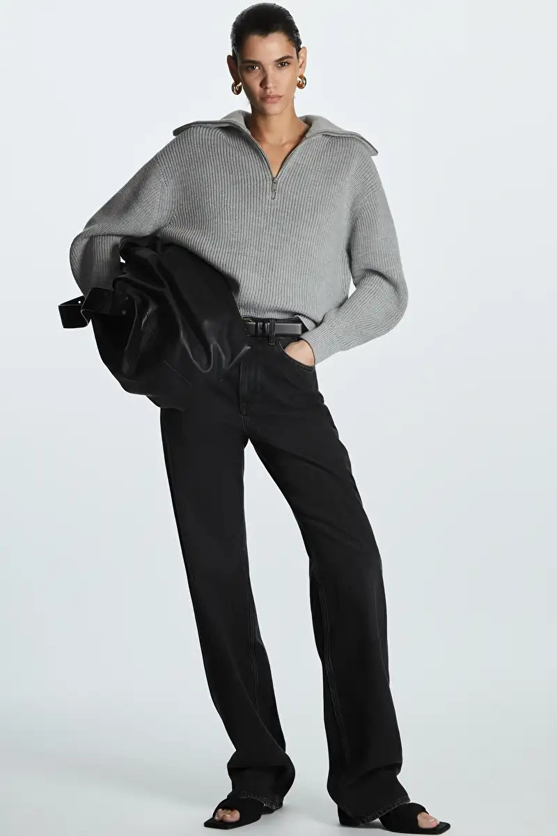 KNITTED HALF-ZIP JUMPER - LIGHT GREY - COS | COS (EU)