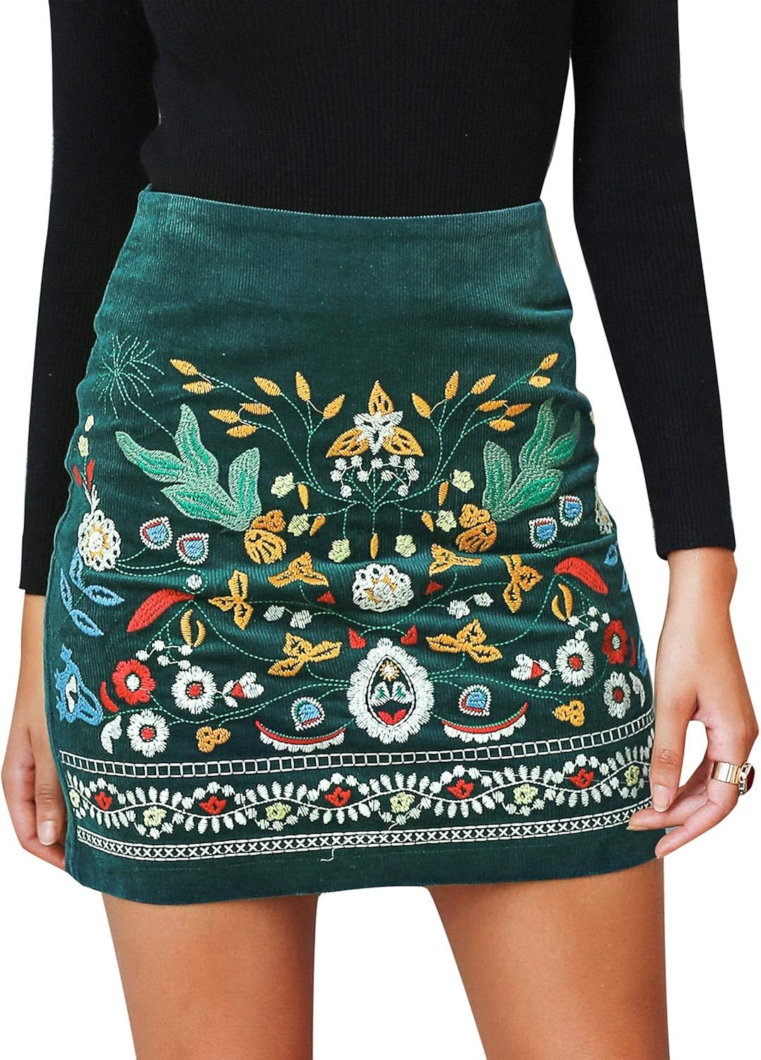 BerryGo Women's High Waist Embroidered Mini Skirt Boho Floral Pencil Skirt | Amazon (US)