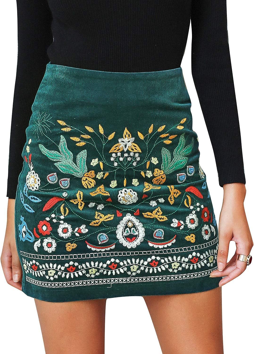 BerryGo Women's High Waist Embroidered Mini Skirt Boho Floral Pencil Skirt | Amazon (US)