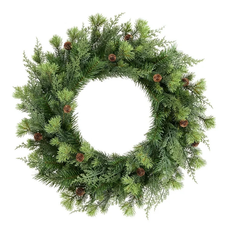 Holiday Time Unlit Sonoma Cypress Evergreen Artificial Christmas Wreath, Green, 24", PE | Walmart (US)