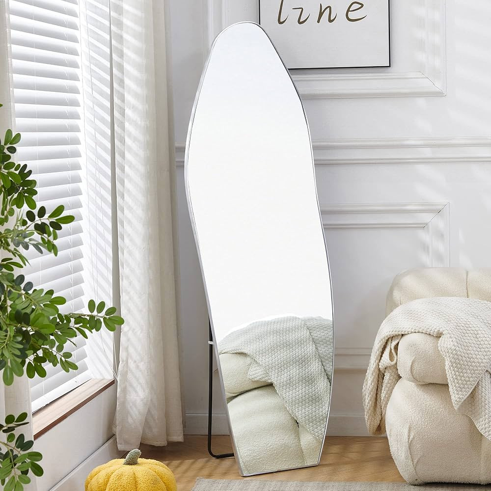 Honyee Full Length Mirror, 63"x22" Framed Floor Mirror with Stand, Novel Wall Mirror, Irregular Wavy | Amazon (US)
