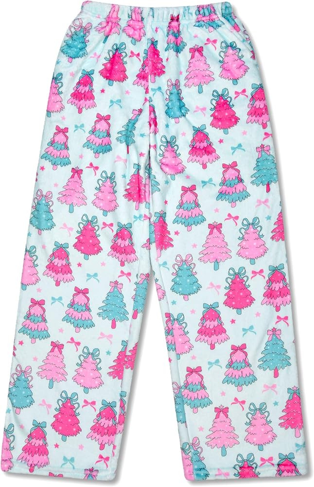 iscream Big Girls Silky Soft Plush Fun Print Fleece Pants - Holiday Brights Collection | Amazon (US)