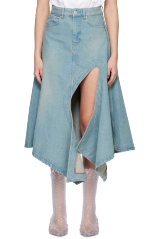 Y/Project - Blue Cutout Denim Midi Skirt | SSENSE