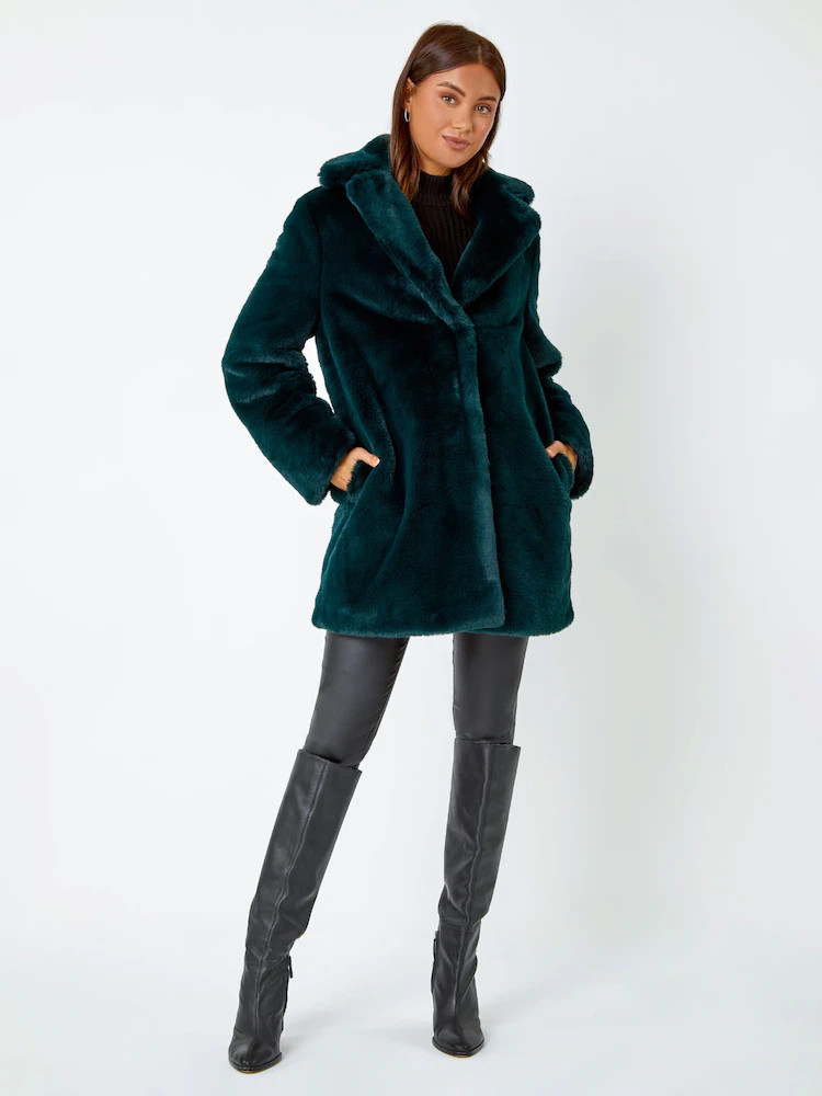 Roman Green Faux Fur Longline Coat | Next US