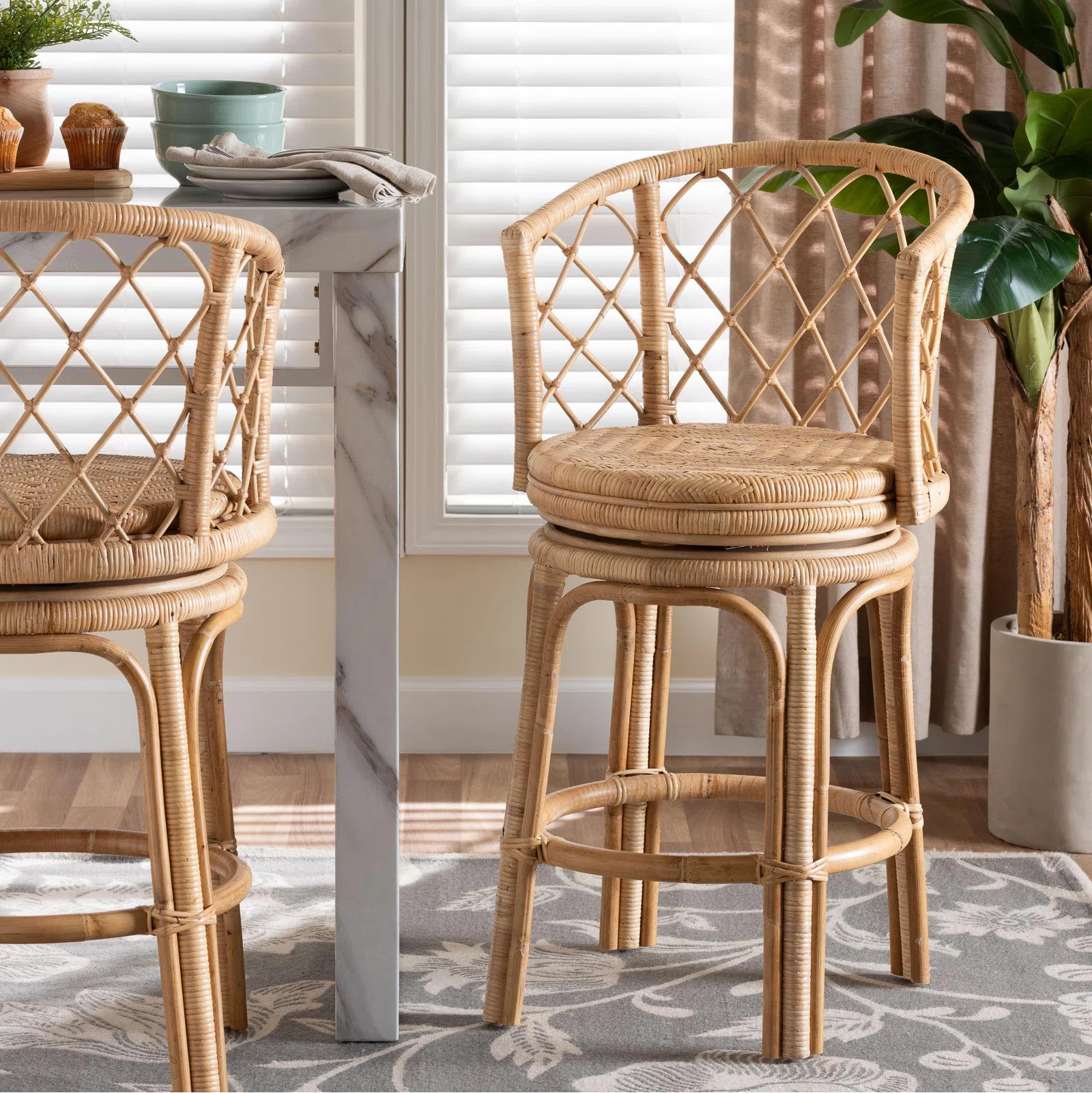 Bali & Pari Ayu Bohemian Light Honey Rattan Swivel Counter Stool | Wayfair North America
