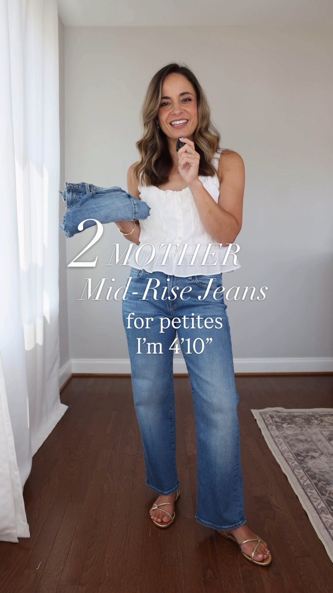 Mid-rise petite jeans from MOTHER reviewed! 

Mid-rise rambler zip ankle: petite 24 / 9 3/8” rise / 25.5” inseam / true to size
Mid rise bookie twist skimp: petite 24 / 9 3/4” rise / 28” inseam / true to size

Top (Abercrombie): xxs (my top is linked but unfortunately has sold out)

#LTKPetite