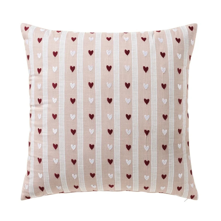 My Texas House 20" x 20" Marna Pink/Red Hearts Cotton Decorative Pillow Cover | Walmart (US)