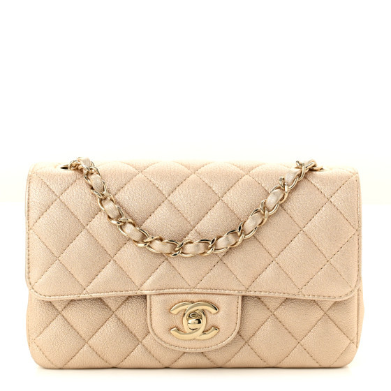 Metallic Goatskin Quilted Mini Rectangular Flap Gold | FASHIONPHILE (US)