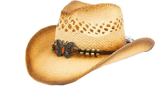 TOVOSO Straw Cowboy Hat for Women and Men with Shape-It Brim, Western Cowboy Hat, Butterfly - Tea Stain | Amazon (US)