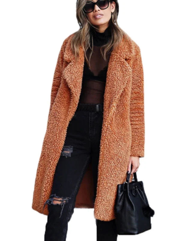 Womens Fluffy Fleece Long Trench Coat Jacket Faux Fur Borg Outwear Warm Overcoat | Walmart (US)