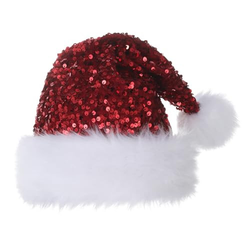 Slsxip Personalized Sequin Santa Hat for Adults, Red Glitter Christmas Party Hat, Xmas Halloween New Year Holiday Festive Headwear | Amazon (US)