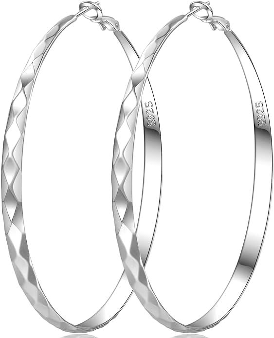 Senteria Silver Hoop Earrings for Women 925 Sterling Silver Hoop Earrings Hypoallergenic Large Si... | Amazon (US)