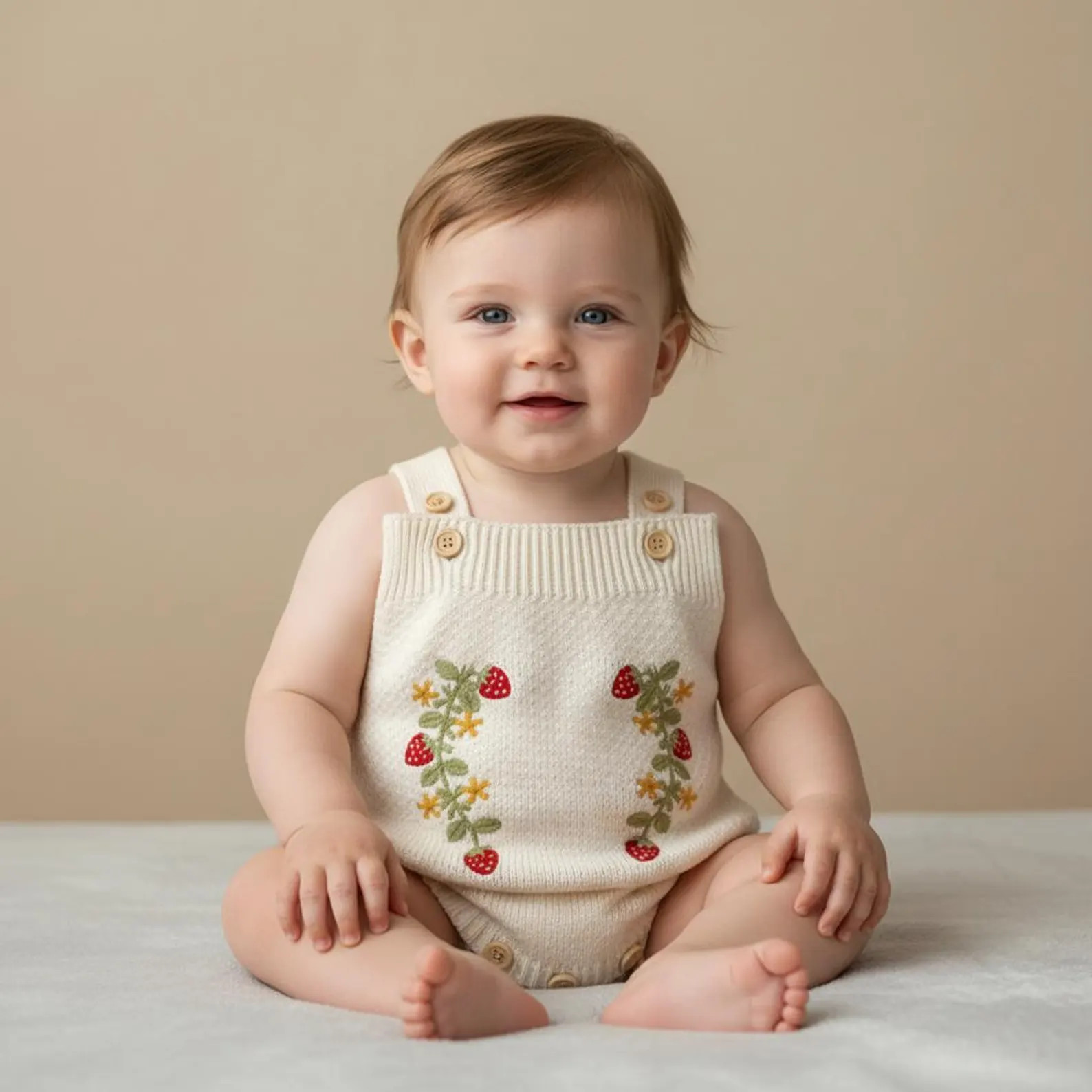Handmade Knitted Baby Romper Strawberry Embroidered Cotton Baby Overall Newborn Infant Outfit Vin... | Etsy (Global)