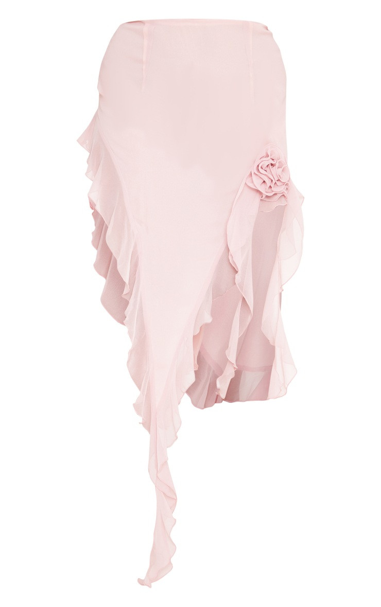Plus Baby Pink Flower Detail Ruffle Drape Skirt | PrettyLittleThing US