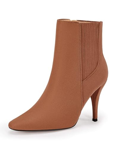 Coutgo Womens Stiletto Ankle Boots Pointed Toe High Heel Booties Zipper Sexy Dress Shoes, Brown, Size 11 | Amazon (US)
