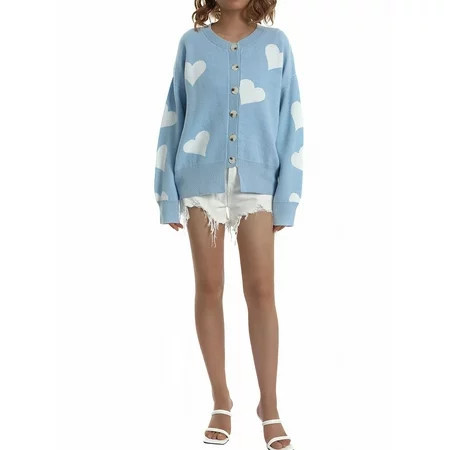 Sweater cardigan women s sweater heart pattern polyester material elegant 1pc | Walmart (US)
