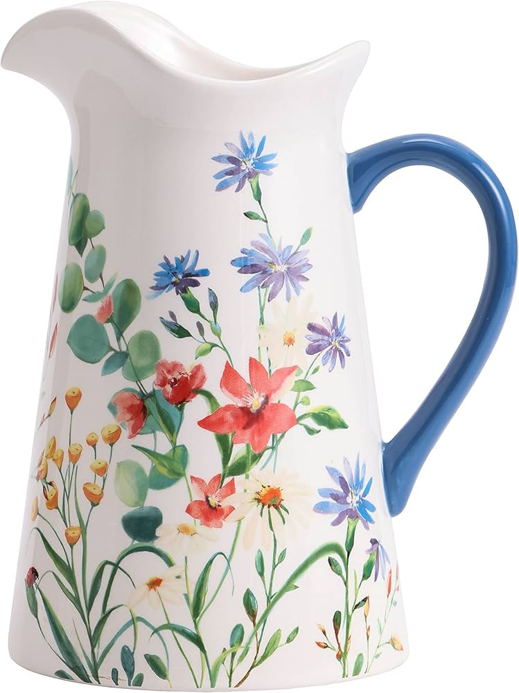 Bico Summer Provence Ceramic 2.5 Quarts Pitcher with Handle, Decorative Vase for Flower Arrangeme... | Amazon (US)