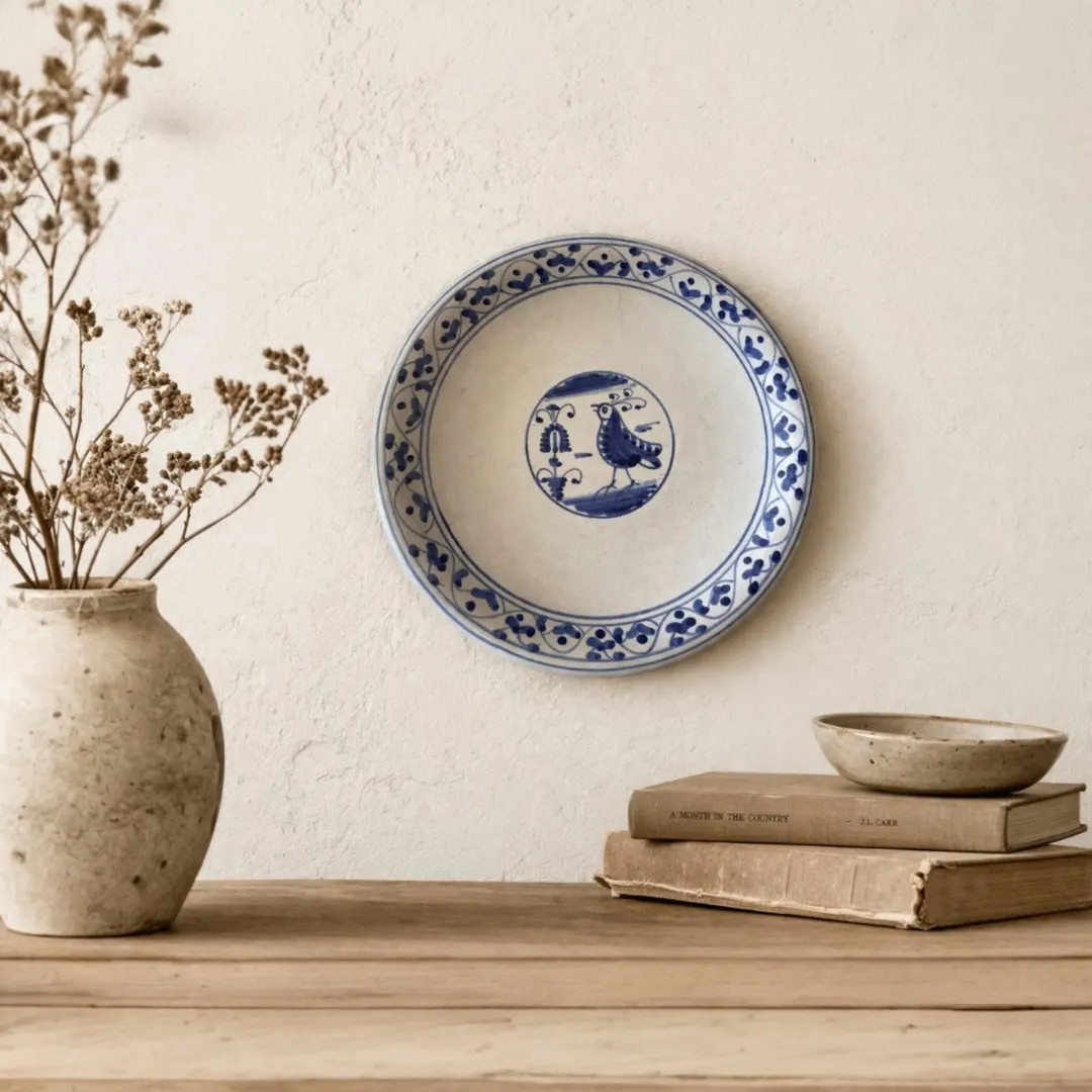 Vintage Italian Blue White Bird Plate 300/2 Italy 7.5 Inch Folk Art Pottery Rustic Farmhouse Deco... | Etsy (US)