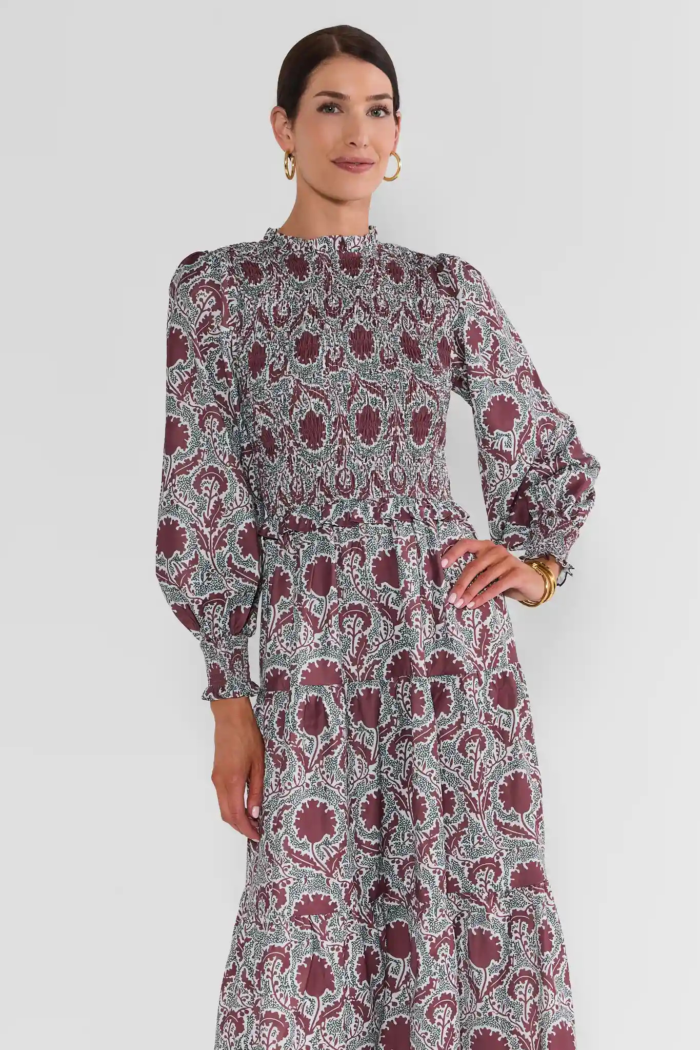 Lyles Brown Smocked Midi Dress | Avara