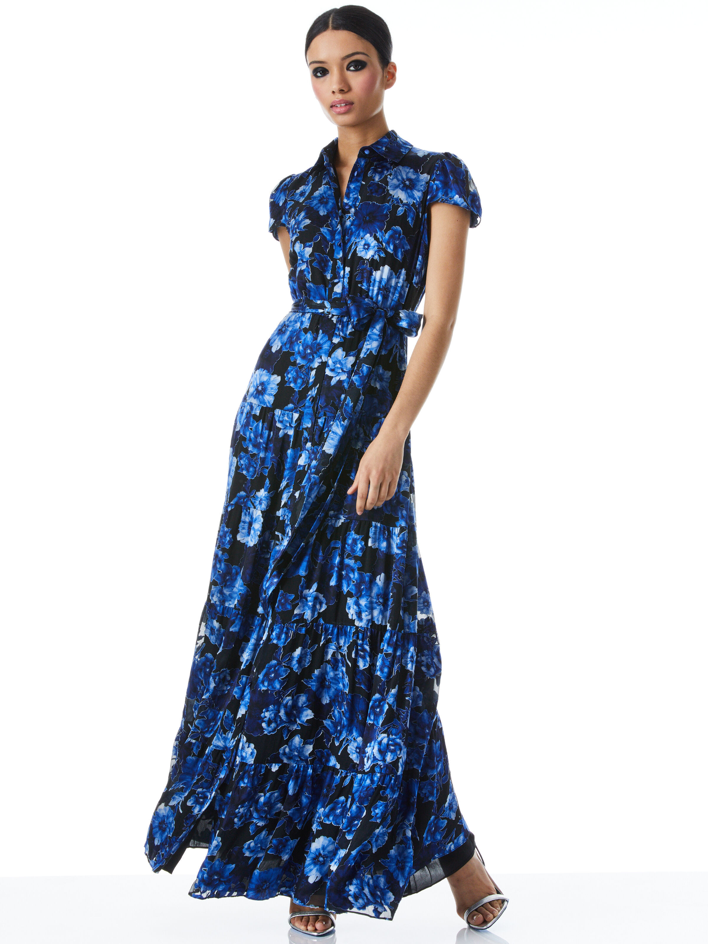 alice + olivia MIRANDA SHORT SLEEVE TIERED MAXI DRESS | Alice + Olivia