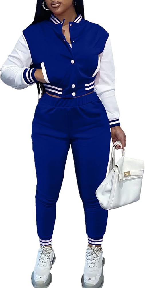 KELOVEPAN Sweatsuits for Women Set 2 Piece Patchwork Tracksuits Button Down Crop Bomber Varsity J... | Amazon (US)