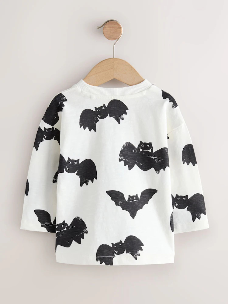 Buy White/Black Bats Halloween Long Sleeve Graphic Print T-Shirt (3mths-7yrs) from Next USA | Next US