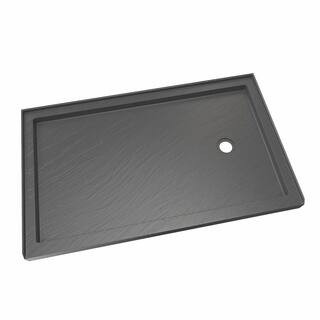 SlimLine 60 in. x 30 in. Alcove Single Threshold Shower Pan Base with Right Drain in Slate Gray | The Home Depot