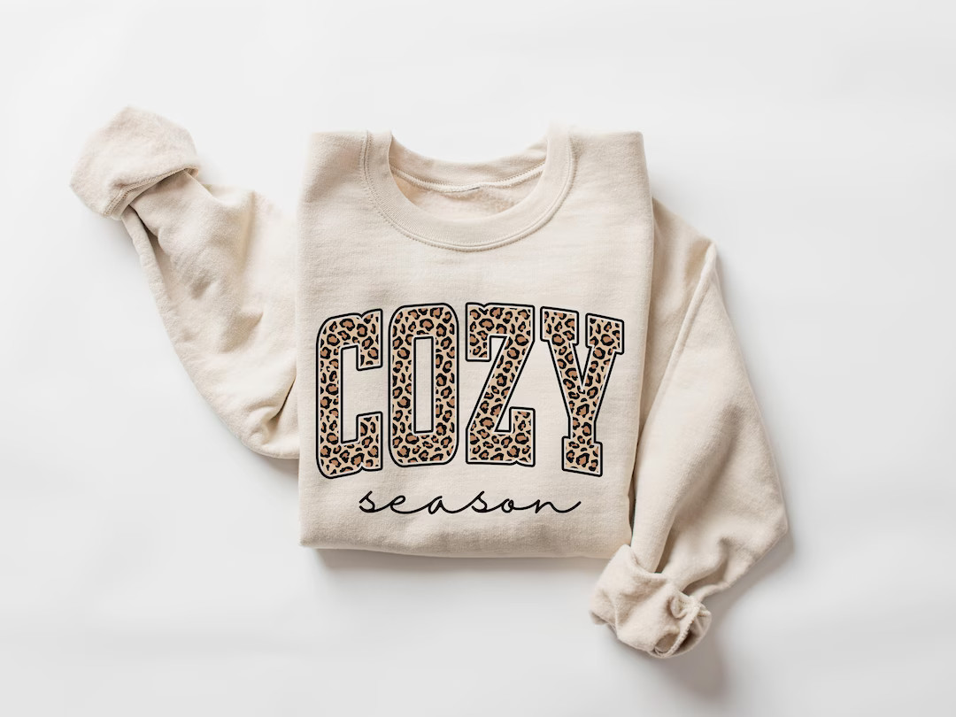 Leopard Cozy Season Sweatshirt, Cozy Season Long Sleeve, Autumn Gift, Fall Hoode, Autumn Shirt, H... | Etsy (US)