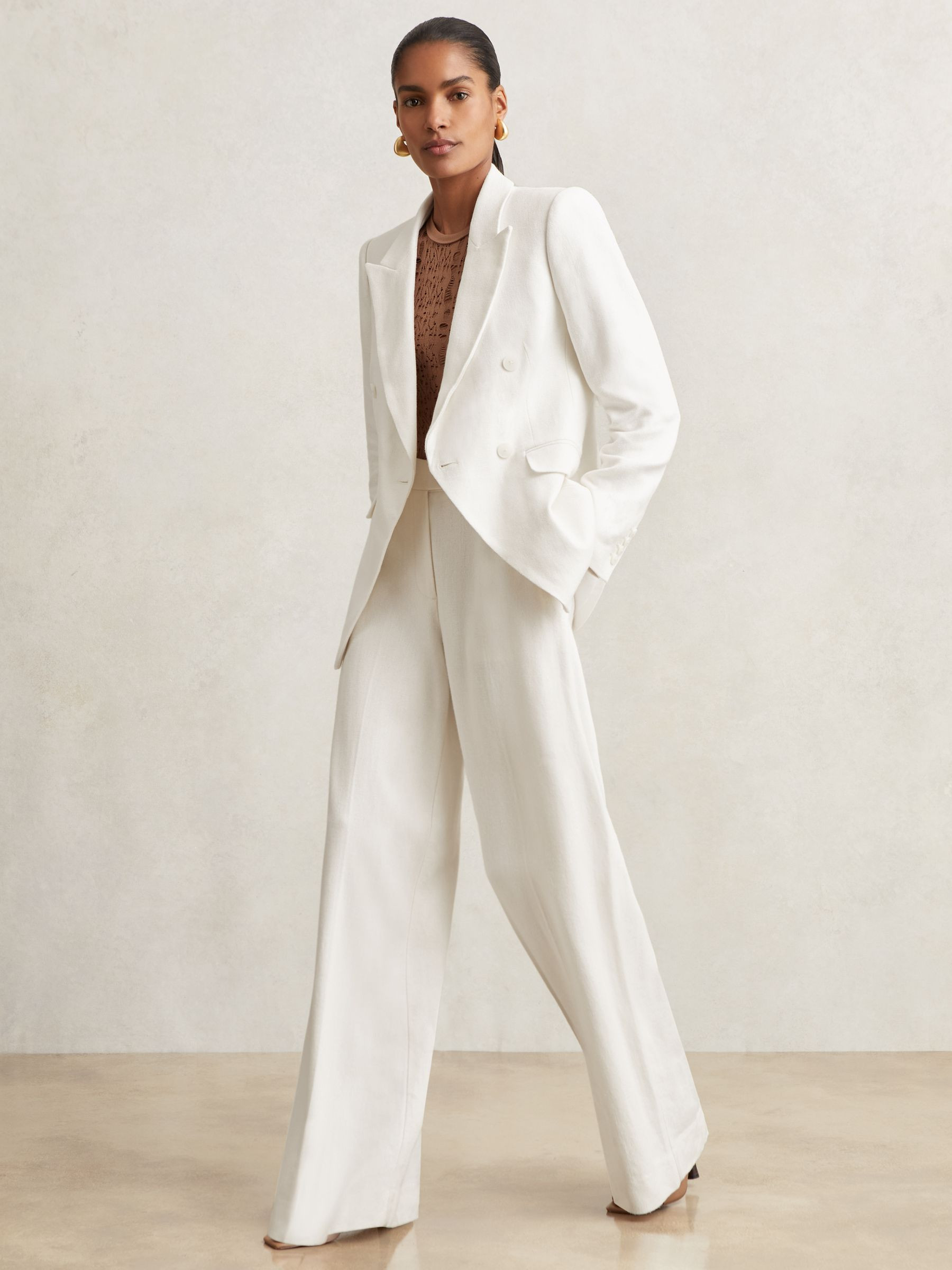 Reiss Linen-Blend Double-Breasted Suit Jacket in White | REISS | Reiss US