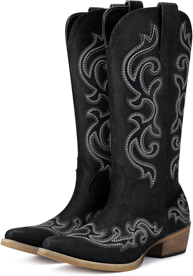 HISEA Rollda Cowboy Boots for Women Western Cowgirl Boots with Chunky Heel Ladies Snip Toe Mid-Ca... | Amazon (US)