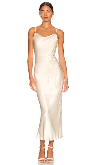 La Lune Bias Cowl Midi Dress in Cream | Revolve Clothing (Global)