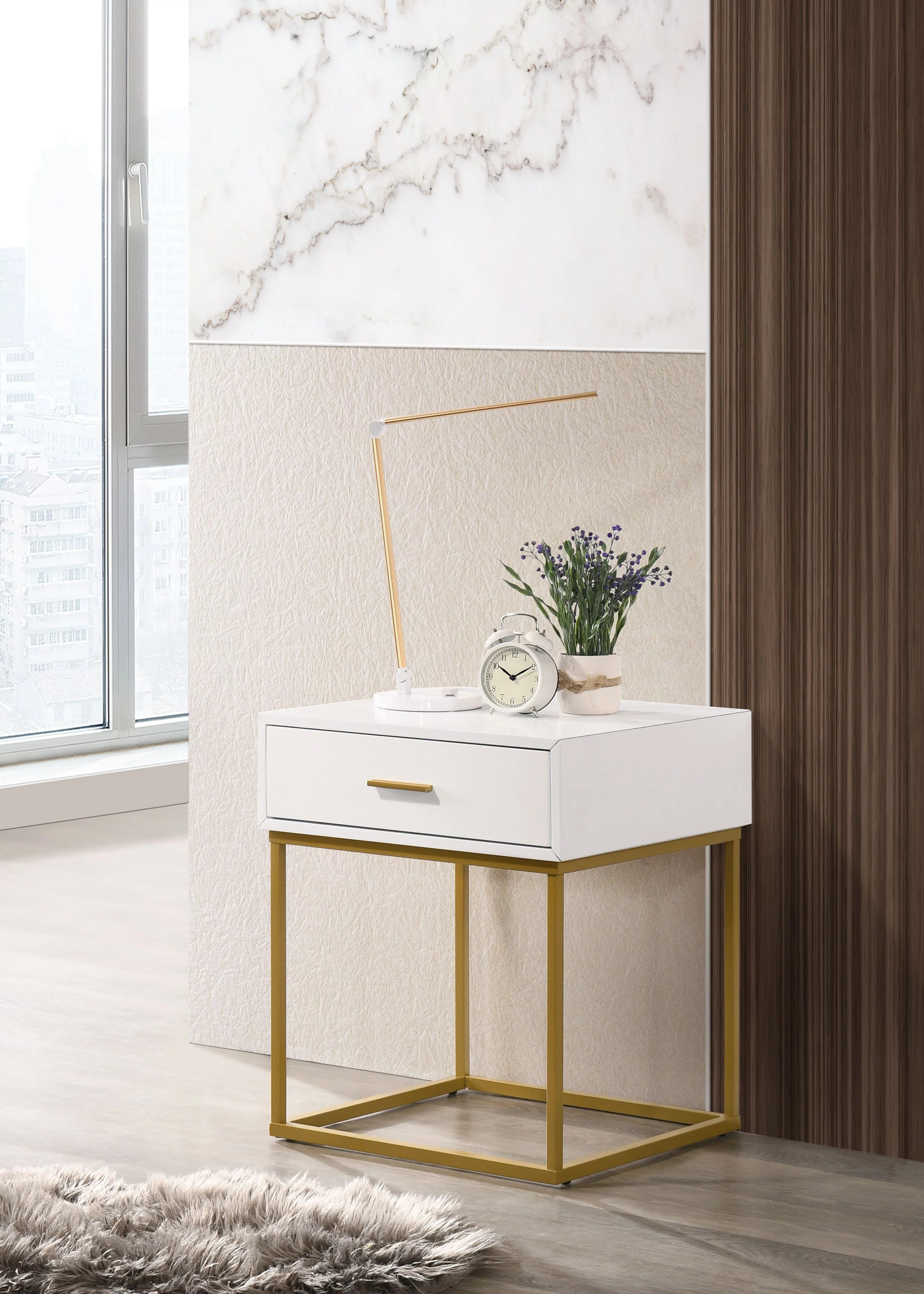 LuXeoCatalina White One-Drawer Wood Veneer Nightstand with Gold Metal LegsUSDNow $98.00was $189.0... | Walmart (US)