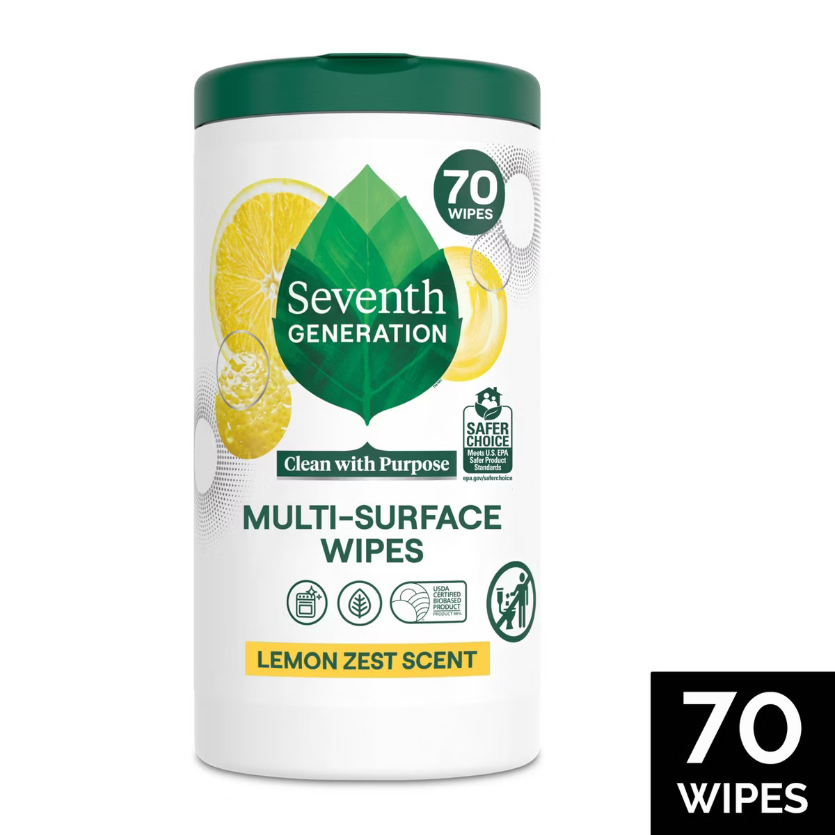 Seventh Generation Lemon Zest Multi-Surface Cleaning Wipes - 70ct | Target