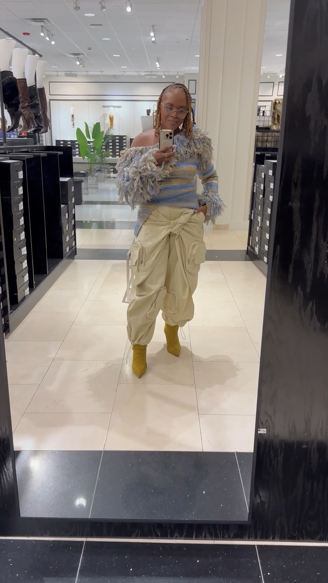 Denim cargo pants and off the shoulder sweater for NYFW, brunch or any fun casual occasion you want to be comfy while looking chic 

#LTKdayinmylife #LTKvlog #LTKootd