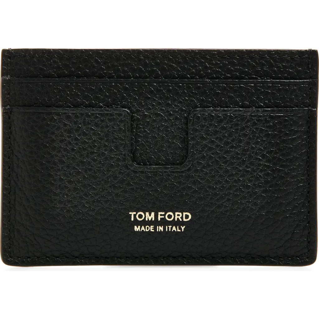 TOM FORD T-Line Soft Grain Leather Card Holder in 1N001 Black at Nordstrom | Nordstrom