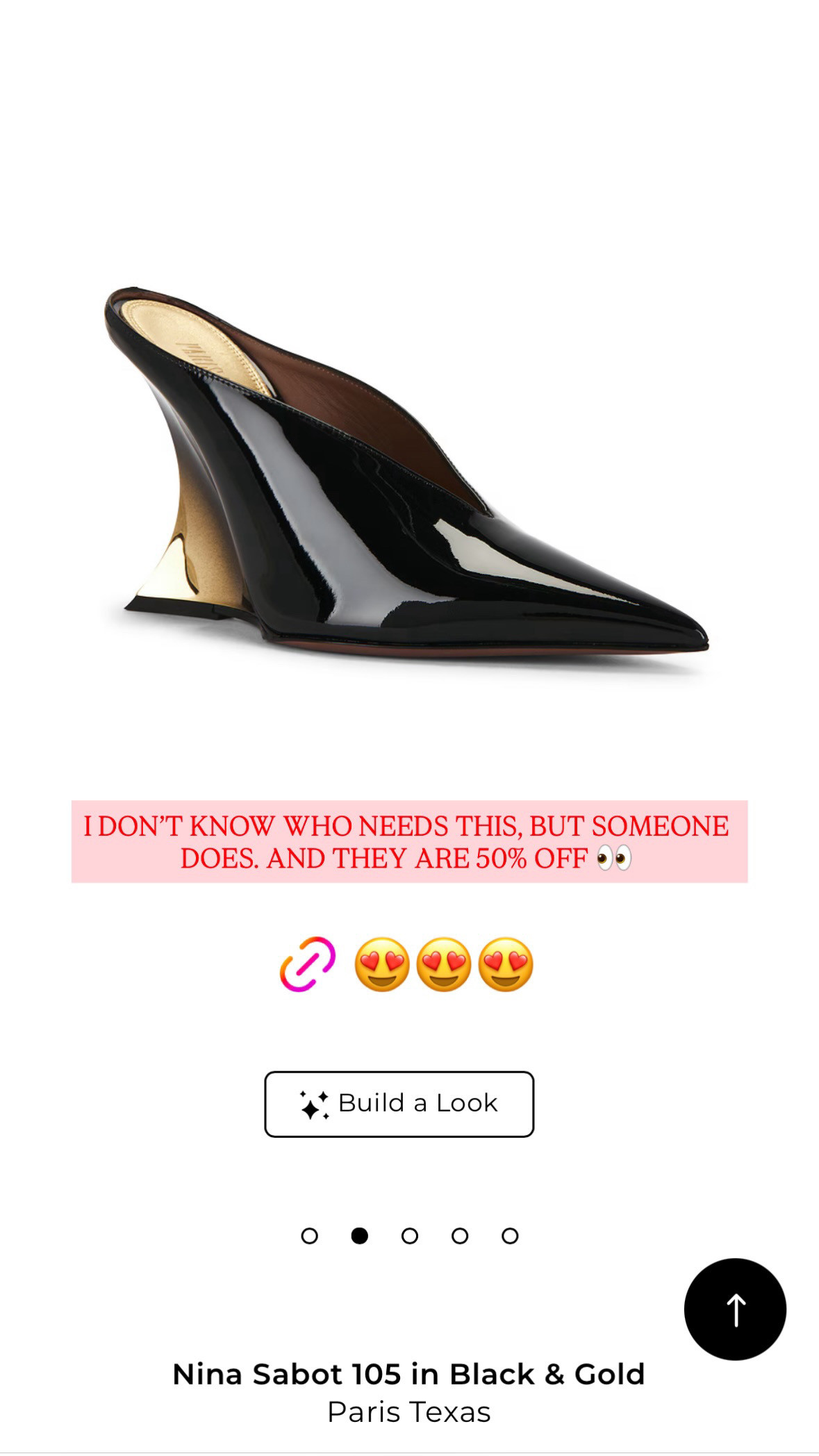 I don't know who needs this, but someone does. 👀
The Nina Sabot 105 by Paris Texas — patent leather, that architectural wedge heel, main character energy. 50% off right now, which is the universe telling you it's you who needs this. Linked!! 

 #shoes #ninasabot #paristexas #texas #paris
