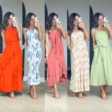 Spring and Summer Dresses 

I am wearing size S in all styles - orange, white blue floral, pink, yellow leaves, yellow green - all TTS!

Spring dress  Spring outfit  Summer style  Fashion  Fashion favorite  Maxi dress  Floral dress  Heels  Accessories  Vacation outfit  Resort wear  EverydayHolly

#LTKstyletip #LTKover40 #LTKSeasonal