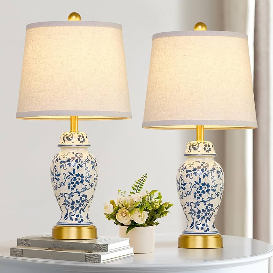 RORIANO Chinoiserie Ceramic Table Lamps Set of 2 for Living Room Bedroom Bedside, Traditional Blu... | Amazon (US)