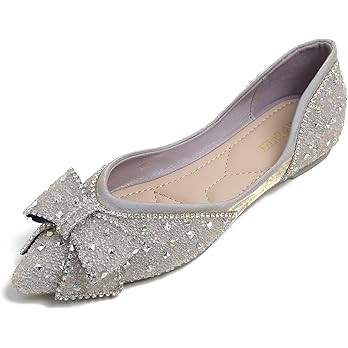 QXCGDYXT Flats Shoes Women Rhinestone Wedding Flats Comfort Pointed Toe Ballet Flat Shoe Low Heel... | Amazon (US)