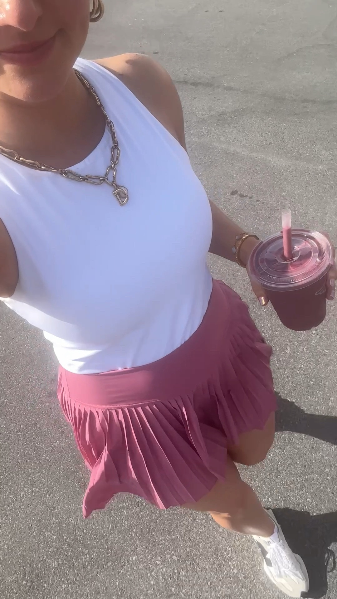 Active outfit to get coffee / smoothies and travel!! Love this stretchy and cute pleated skort! Has biker shorts under it. Perfect for active skirt for working out, sports, hiking, tennis or pickleball! 

#LTKActive #LTKTravel #LTKWatchNow