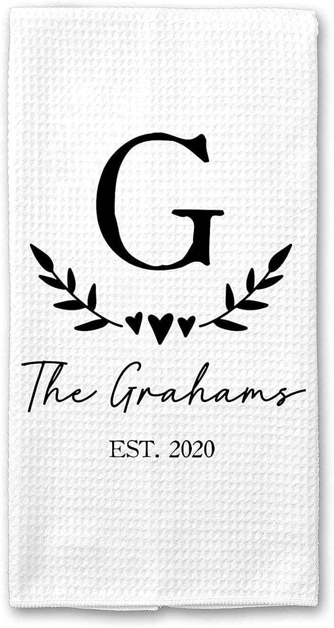 Custom Waffle Weave Dish Towel | Personalized Kitchen Towel | Housewarming Gift | Wedding Shower ... | Amazon (US)