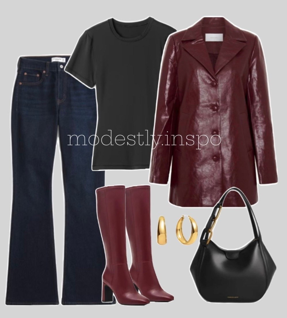 burgundy blazer, burgundy trench coat, Meshki blazer, Abercrombie jeans, bootcut jeans, dark wash jeans, black tote bag, black tshirt outfits, outfit ideas, outfit inspo, modest, classy, chic, elegant, casual, high knee boots, burgundy boots

#LTKSaleAlert #LTKootd #LTKgrwm
