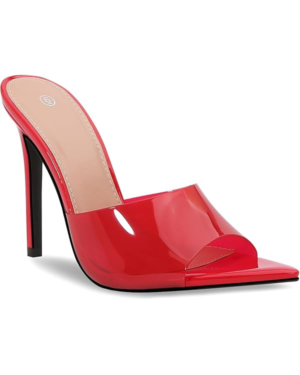 Women Clear Pointed Toe Sandals Stiletto Heels Transparent Strap High Heels Slip on Mules for Wom... | Amazon (US)