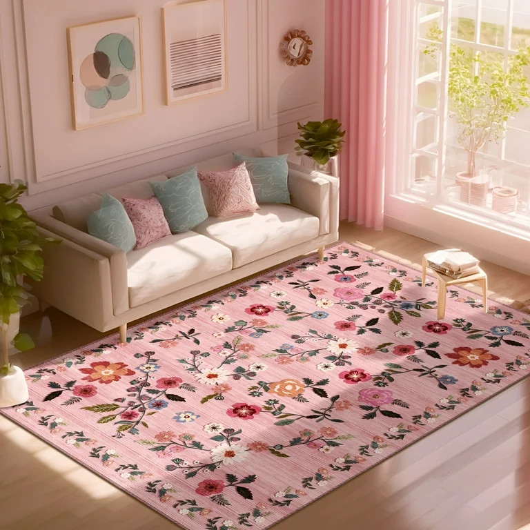 Pentantan 5'x7' Floral Area Rugs, Machine Washable Rug for Living Room- Soft Indoor Carpet, Low P... | Walmart (US)