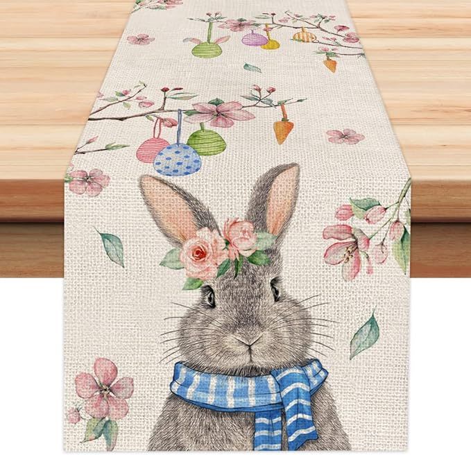 ARKENY Happy Easter Egg Cute Bunny Table Runner 13x72 Inches Seasonal Spring Decor Summer Holiday... | Amazon (US)